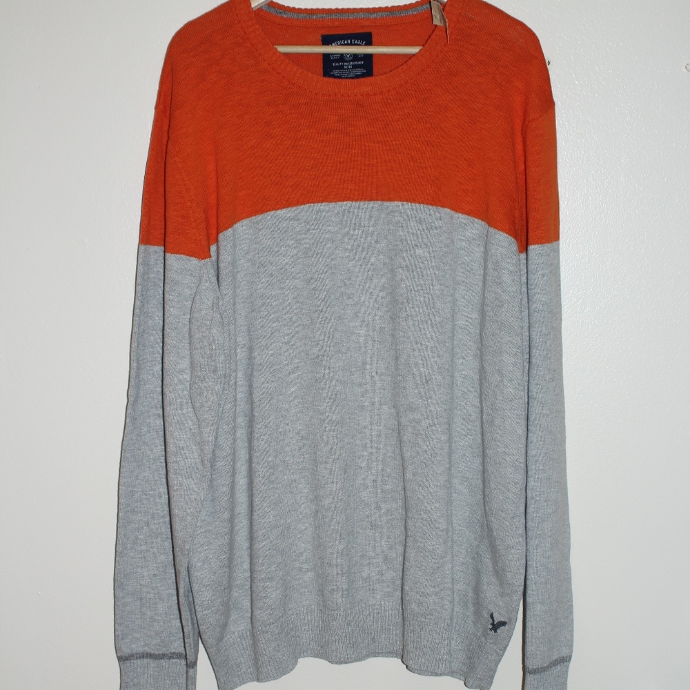 American Eagle Long Sleeve Sweater Grey Orange